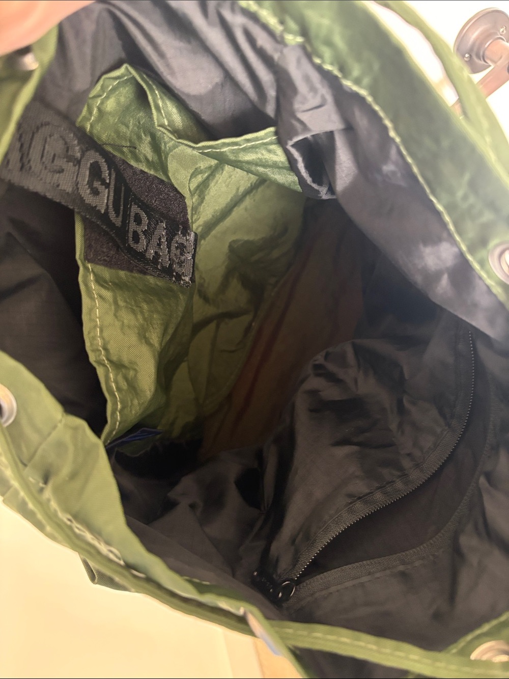 BAGGU Olive Green Nylon Drawstring Backpack with Black Straps - Picture 6 of 8